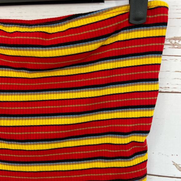 Windsor M Red Yellow Stripe Strapless Ribbed Cropped Tube Top - Picture 3 of 6